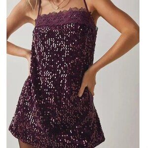 Intimately free people that girl sequin slip mini dress size xs plum / purple